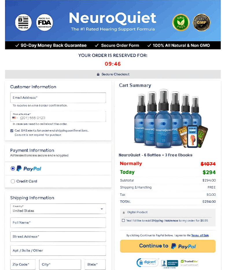 NeuroQuiet checkout page